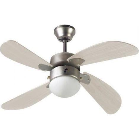 Ventilateur de Plafond - Plafonnier FARELEK - BERMUDES Ø 107 cm - réversible, 4 pales chene clair + éclairage 1 globe 60W E27 - 112423