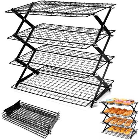 4 Niveaux Grille de Refroidissement Patisserie, Pliables Grille Gateau Refroidissement Rapide Antiadhésif pour Gâteaux, Pain, Rôtissage Séchage, 3 Niveaux de Réglage en Hauteur, 40 x 25 cm