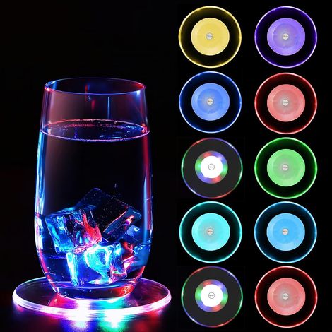 10 pièces de sous-verres LED, sous-verres LED colorés avec 7 modes d'éclairage, sous-verres ronds en acrylique de 10 cm étanches pour mariages, bar, anniversaires, sous-verres lumineux (1/5)
