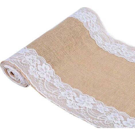 Chemin de Table Toile de Jute et Dentelle pour Mariage Festival Fête Décorations 30 x 275CM