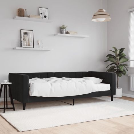 Tagesbett mit Matratze Schwarz 90x190 cm Samt