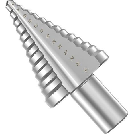 Foret Étagé Métal, Foret Fraise Meche Etage(5mm-35mm) avec Revêtement pour Bois, Plastique, Aluminium, PVC (1/4)