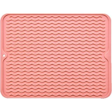 Tapis égouttoir à vaisselle 30 x 40 cm, en silicone, résistant à la chaleur, antidérapant, tapis d'égouttement, set de table (rose pâle) (1/5)