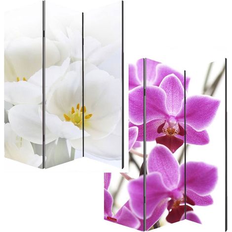Paravent 3 panneaux pans séparateur de pièce 180x120cm motif orchidée PAR04001 (1/3)
