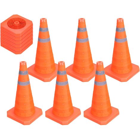Lot De 6 Cônes De Signalisation Pliables 18", Cônes De Sécurité Orange avec Collier Réfléchissant, Cônes D'Avertissement pour Parking, Entraînement De Conduite (1/5)