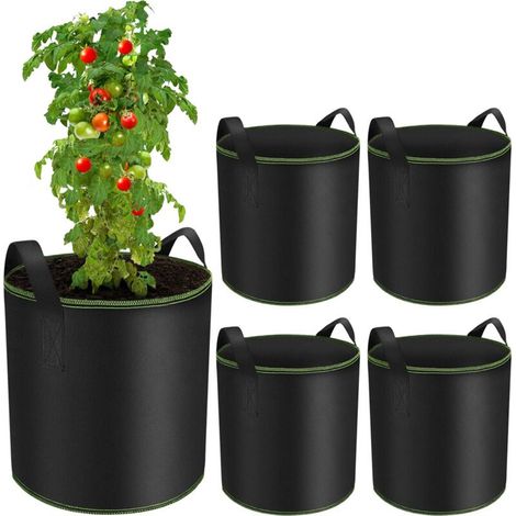 5-teiliges Set 12-Liter-Pflanzsäcke, Kartoffel- und Tomatenpflanzsäcke mit Griffen, Pflanzsäcke aus Vliesstoff für Pflanzen, Blumen und Erdbeeren (1/5)