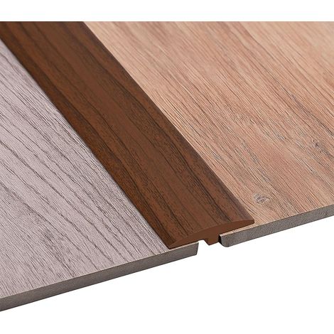 Profil de transition autocollant, profil en T 5 x 200 cm, list de transition flexible en PVC pour tous types de sols, peut être coupé à la taille et imperméable (rayure de bois marron foncé, 2 m) (1/5)