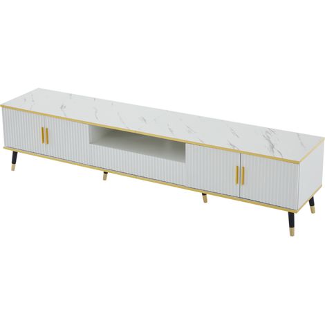 Mobile TV moderno bianco 200 x 40 x 46 cm effetto marmo per TV fino a 90 pollici (1/5)