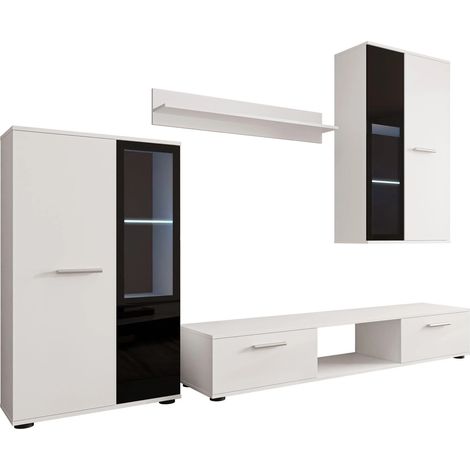 Mobilier1 – Ensemble de meubles de salon blanc – Matériaux stratifié et verre – Éclairage LED à économie d'énergie – Fabriqué en Union Européenne (1/4)