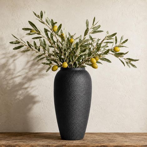Vase en céramique rustique - Grand vase en céramique noire de 13,8 pouces pour décoration de la maison, vase moderne en terre cuite pour salon, entrée, cuisine, vases noirs pour centres (1/5)