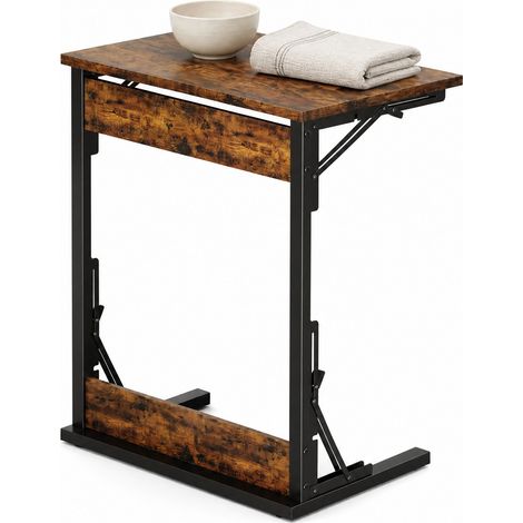 Table d'appoint en C pliable avec pieds réglables, plateau effet bois rustique et structure métal, idéale pour salon, chambre ou bureau, gain de place - CHICFURN (1/5)