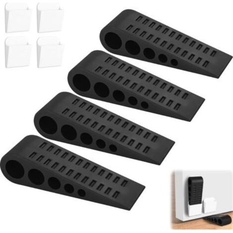 4 pièces cale porte caoutchouc souple, hauteur reglable antidérapante bloc, non toxique, non odeur arrêt de bloque porte, protège sols et murs, adaptés à toutes les surfaces (noir
