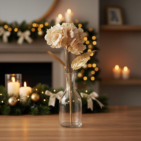 Rametto natalizio di Ortensia con stelo dorato, decorazione da h 65 cm (1/4)