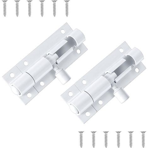 Lot de 2 verrous de porte de 5,8 cm - Petite serrure avec vis - Verrou coulissant en aluminium - Blanc - Petit verrou pour jardin, entrepôt, fenêtre, clôture, porte de chambre (1/5)