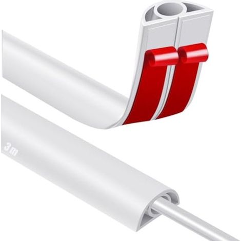 Canalina passacavi semicircolare da pavimento, 3 metri - passacavi autoadesivo per cavi da pavimento - canalina flessibile in PVC, larghezza 20 mm - bianca (1/5)