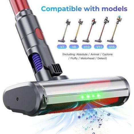 NALOOKAMIC Brosse Compatible avec Dyson Aspirateurs V7 V8 V10 V11 V15, Tête de Brosse Rechangeable Acessoire à Entraînement Direct Acessoire avec 4 Lumières LED pour Parquets,Sols Durs et Tapis (1/3)