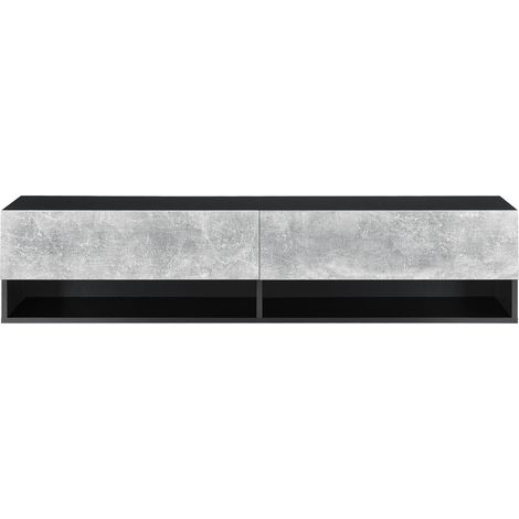 Estante de pared 2 puertas mueble soporte TV almacenaje 140 cm negro efecto cemento 030005186