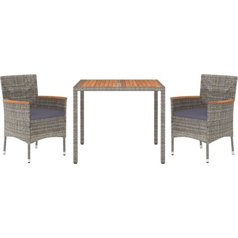 Set comedor de jardín 3 piezas con cojines ratán sintético gris vidaXL (1/4)