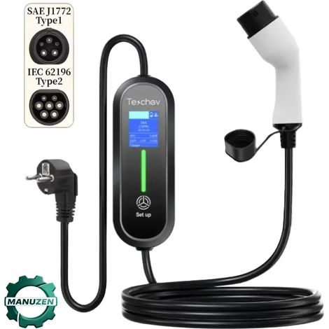 Manuzen - Chargeur voiture électrique portable Type 1/2 – 16 ou 32 A IP66 — Standard – Type 2 – 16 A (1/5)