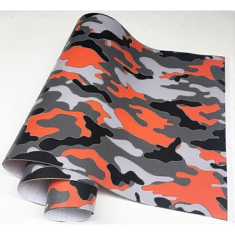 Film vinyle camouflage noir 196" x 1968" - Autocollant camouflage numérique pour voiture, vélo, ordinateur portable, moto - 50 cm x 300 cm - Orange et noir (1/5)