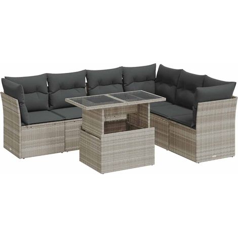 Maison Exclusive - Set Divani da Giardino 7pz con Cuscini Grigio Chiaro Polyrattan (1/5)