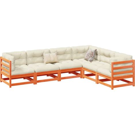 vidaXL Set Divani Giardino 6pz con Cuscini Marrone Cera Massello Pino (1/5)