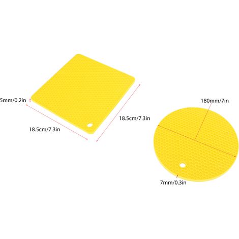 Ortviai Tapis en Silicone Alvéolé pour Plats Chauds – 5 Pièces (2 Ronds + 3 Carrés), Jaune, Résistant à la Chaleur (-40 °C à 230 °C) (1/4)