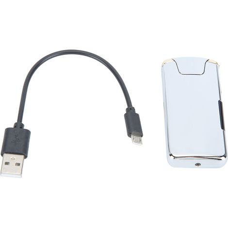 Briquet électrique rechargeable USB à double arc, coupe-vent, écran LED argenté. (1/5)