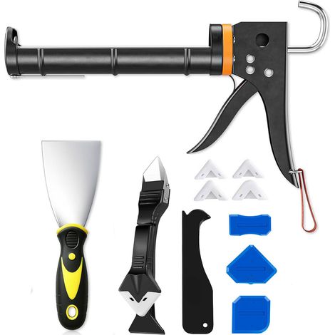 Kit de finition pour joints : pistolet à silicone + outils multi-formes, 12 pièces (1/5)