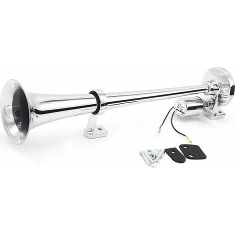 Tigrezy Air Horn-Lautsprecher-Set, Chrom, Einzelrohr-Trompete, 150 dB, 12 V/24 V, universell für Zug-LKW, Silber (1/5)