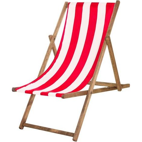 Chaise longue en bois imprégné avec toile rouge-blanc (1/2)