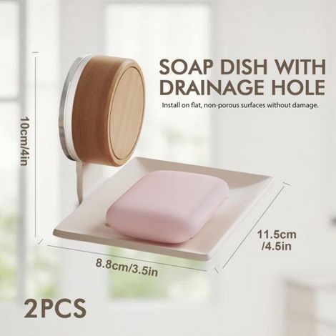 Lot de 2 porte-savons muraux à ventouse, métal crème, égouttoir salle de bain, sans perçage, pour carrelage et verre (1/4)
