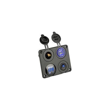 Adaptateur voiture 4 en 1, panneau de commutateur de charge USB double, prise 12 V avec voltmètre LED, interrupteur marche / arrêt, panneau allume-cigare pour Voitures Bateaux Camping-Cars