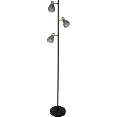 Lampadaire 3 Spots en Métal Noir et Verre Fumé Style Rétro H 154 cm pour Salon - PANGIVO (1/5)