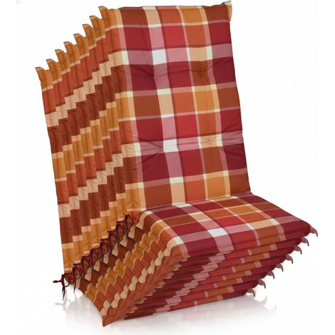 8er Set Hochlehner Auflagen Set 120x50 cm Polster Rot Kariert