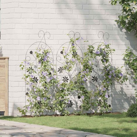 Gartenzaun mit Schloss 3 pcs Schwarz 112 x 39,5 cm Stahl