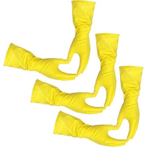 3 paires de gants de cuisine - Ustensiles de cuisine - Gants - Gants imperméables - Gants de vaisselle - Produits d'entretien ménager - Caoutchouc - Jaune (1/5)