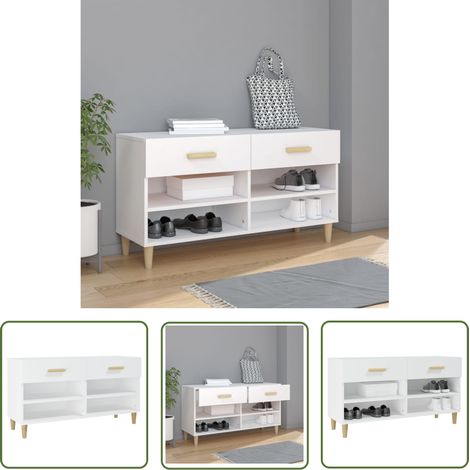 The Living Store Armoire à chaussures Blanc 102x35x55 cm Bois d'ingénierie - Armoire À Chaussures - Meuble Rangement Chaussures - Rangement Chaussures - Étagère Chaussure - Placard Chaussures (1/5)