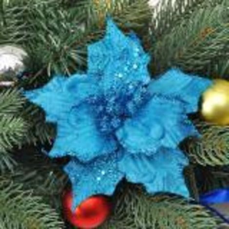 Jeffergarden Fleur de Noël de 13 cm, décoration de Noël, fleur artificielle en tissu, bleue-DOU