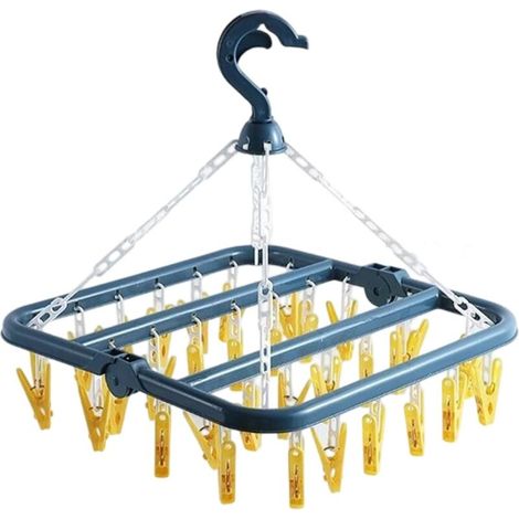 Séchoir à chaussettes avec 32 étagères - Pliable pour l'intérieur et l'extérieur - Séchez chaussettes, serviettes, couches et plus encore - Bleu + Jaune (1/4)