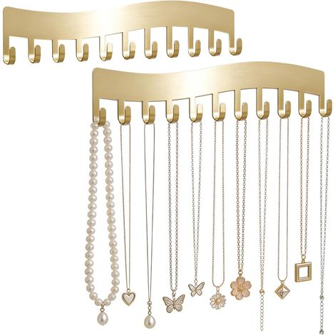 2-teiliger Wand-Schmuckhalter, stabiler Wandorganizer für Halsketten, Ringe, Armbänder und Ohrringe, Golddesign