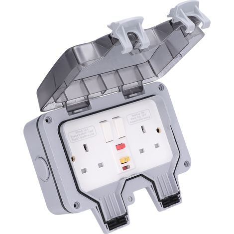 IP66-wetterfeste 2-fach-Außensteckdose, britischer Standard 250 V, wetterfest, Doppelsteckdose für Garten und Terrasse (1/5)