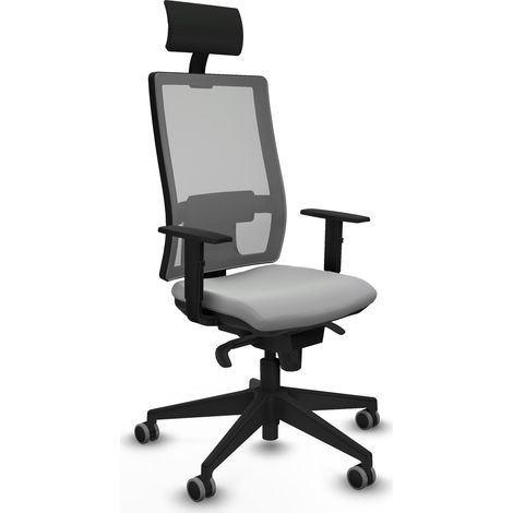 Horna sincro malla gris similpiel gris claro brazos 1D base piramidal cabecero fijo ruedas 65mm engomadas (1/5)