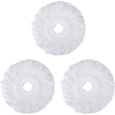 3Pcs Têtes Microfibre Balai, Tête de Vadrouille Rechange Rond Têtes Mop Rotation à 360 pour Nettoyage des Sols (Diamètre 16 cm)blanche