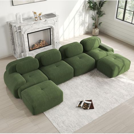 Modulares Ecksofa grün aus Cord mit ergonomischer Form, breiten Armlehnen und montagefreier Nutzung (1/5)