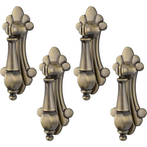 4 tiradores colgantes vintage de aleación de zinc y bronce tallado de un solo orificio para armarios, cajones, puertas y muebles. (1/4)