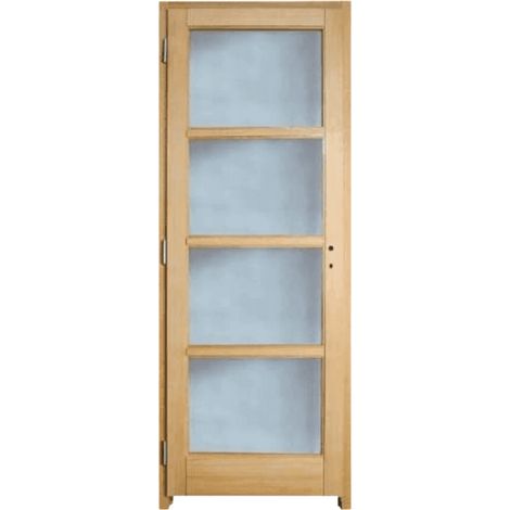 Porte nue, sans cadre, bois Chêne Contemporain : 4 carreaux, Traverse droite, 83 cm à rive droite - Reivilo