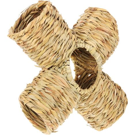 Tunnel de Cachette Tissé Artisanale en Paille Beige pour Petits Animaux, Espace Confortable et Design Mignon, pour Cochons d'Inde et Lapins (1/5)