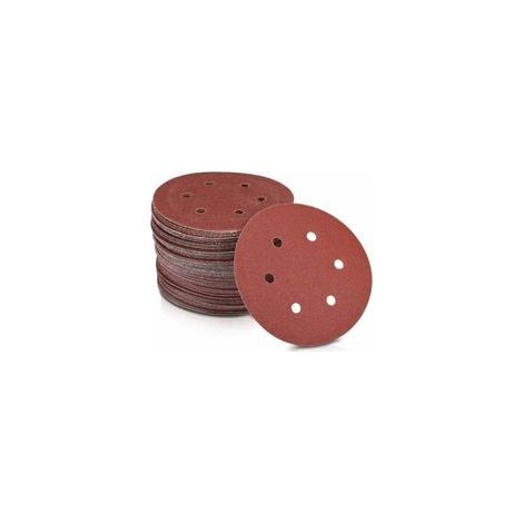 Disques abrasifs en papier Ø 125 mm Grain 240 6 trous en rouge Papier abrasif pour ponceuses plaques de plâtre, ponceuses à col long.Lot de 50 disques (1/5)