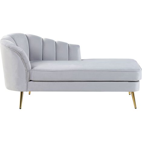 Left-Hand Chaise Lounge ALLIER Velvet Light Grey (1/5)